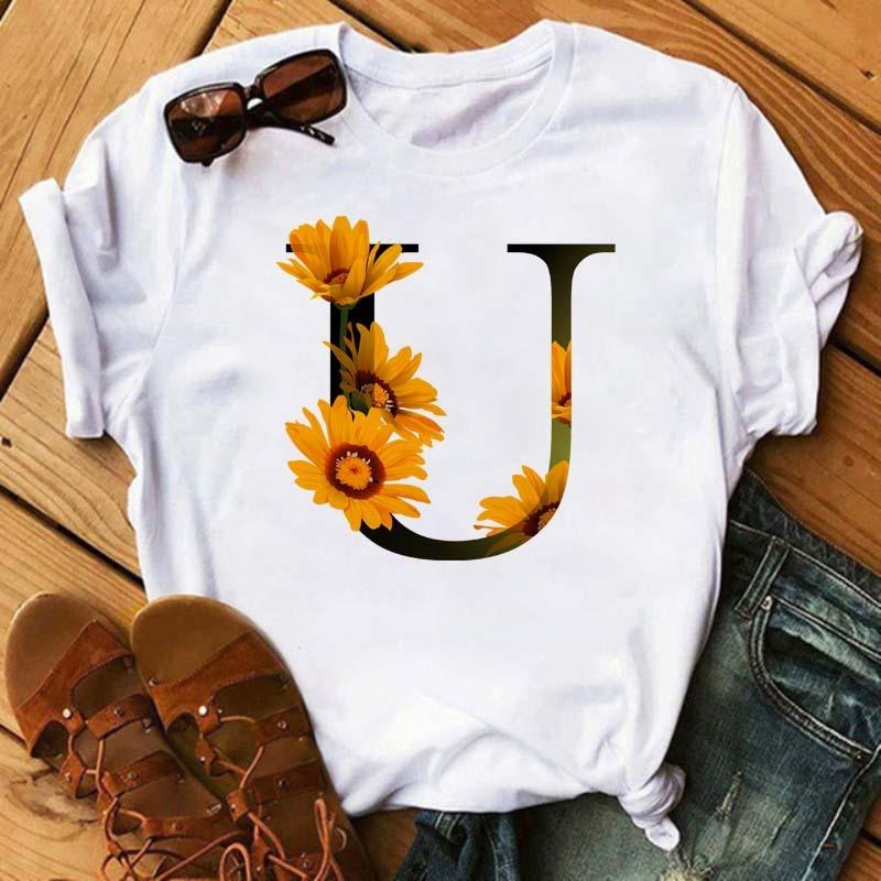 Womens Short Sleeved Tshirt with Floral Letter Print Top with Floral Pattern Casual Natural and Fashionable Daily WhiteTshirt