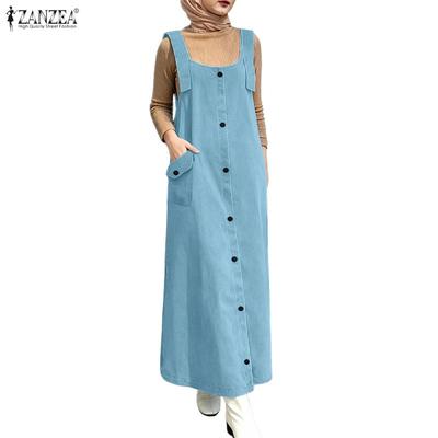 Women Casual Sqaure Collar Loose Sleeveless Straps Dress