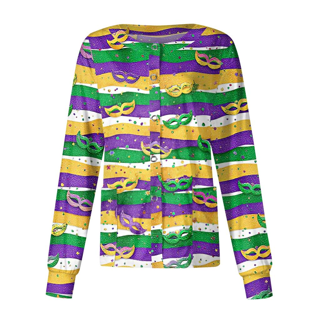 Women's Casual Long-sleeved Single-breasted Printed Protective Clothing Cardigan Top