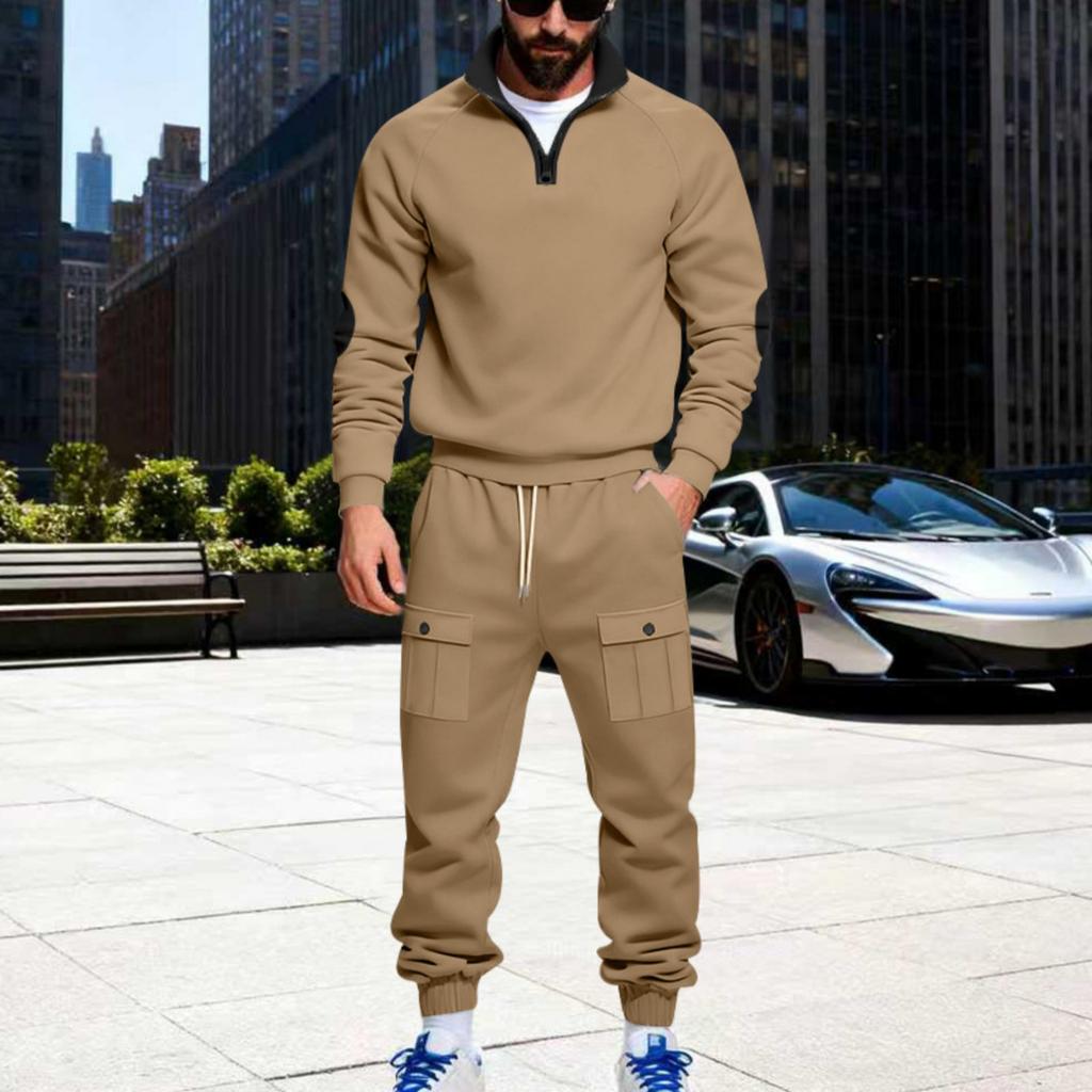 Men's Casual Heavy-duty Fleece Loose Stand-up Collar Casual Sweatshirt, Men's Sportswear Workwear Sweatshirt And Pants Set