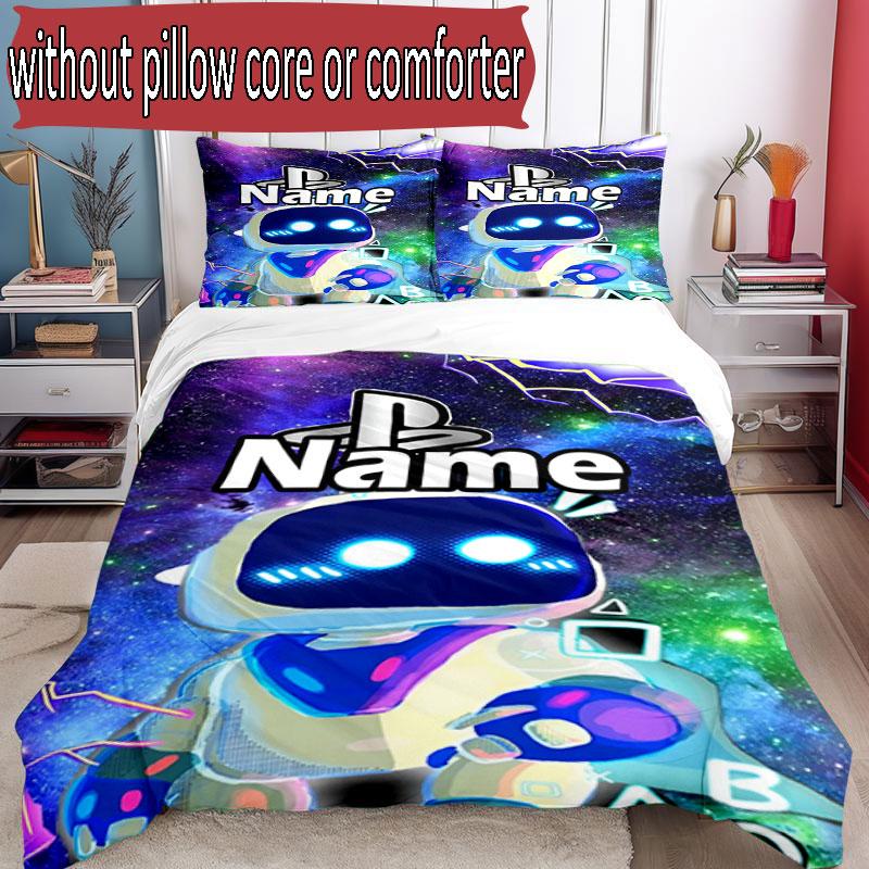3pcs Duvet Cover Set (1*Duvet Cover + 2*Pillowcase, Without Core), Custom Name Cosmic Bot Crew Pattern Bedding Set, Home Bedroom Decor Gift
