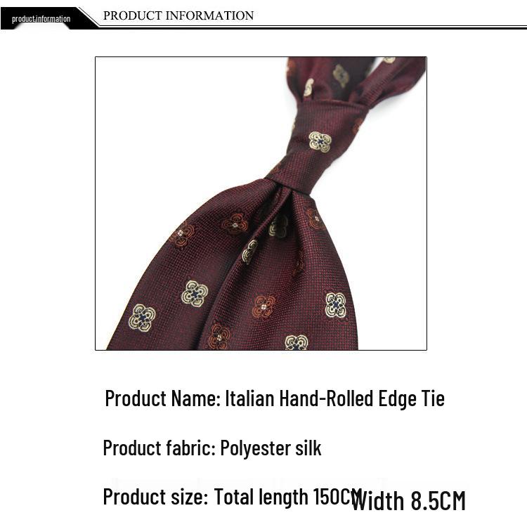 Men's Formal Arrow-Shaped Tie - Italian Handmade Rolled Edge, Three-Fold Pleat, Perfect for Weddings & Suits