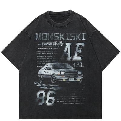2024 Streetwear Racing Car Graphic Unisex T-Shirt Cotton Washed Black Tshirt Unisex Tops Tees Summer Short Sleeves T Shirt