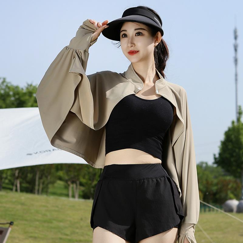 Ice Silk Sunscreen Jacket for Women In Summer Shawl for Cycling and Driving Short UV Loose Breathable Long Sleeved Jacket
