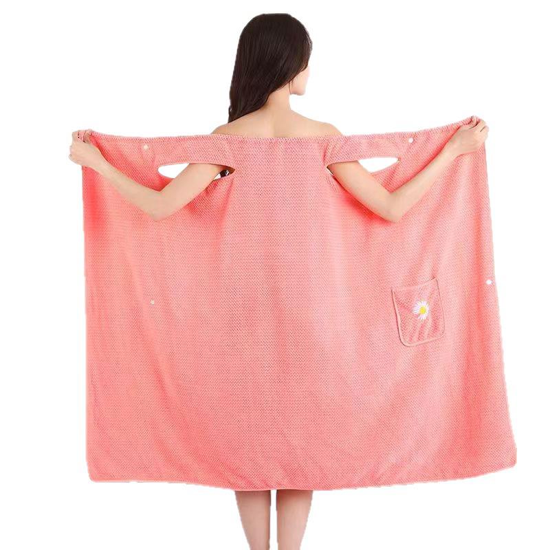 Women's Quick-Dry Soft Coral Fleece Wearable Bathrobe Towel