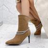 Autumn Stiletto High Heels Women's Ankle Boots Metal Chain Design Suede Pointed Toe Women Sexy Shoes Black Apricot Pumps WSH4714