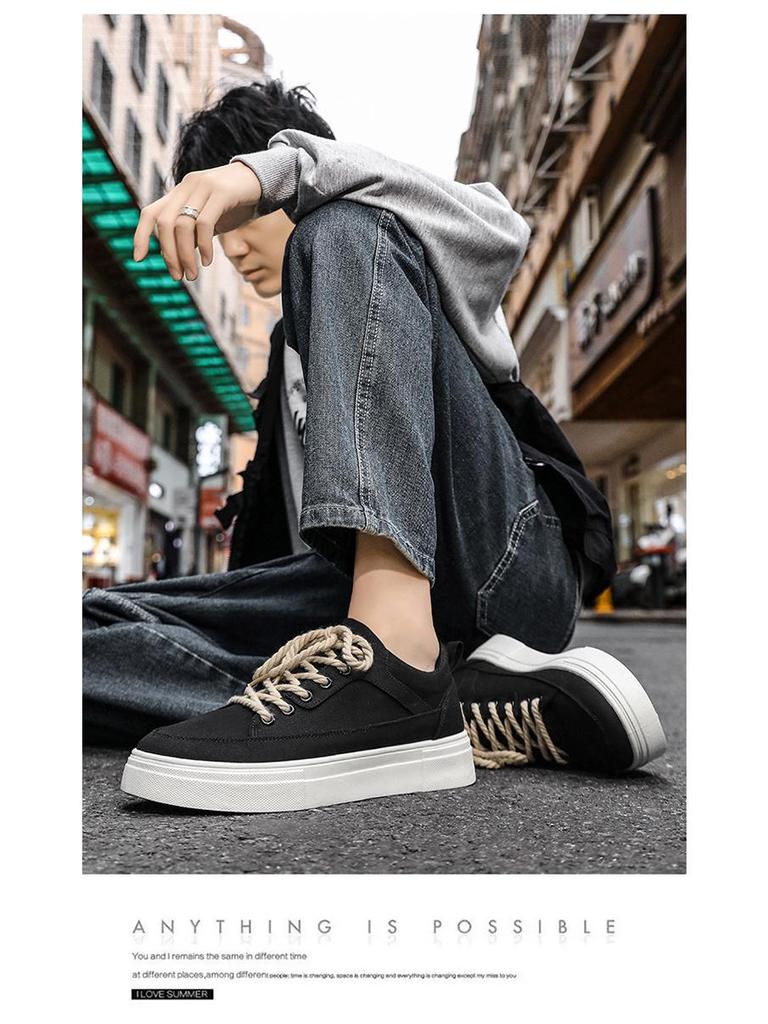 Herren Höhenvergrößernde Atmungsaktive Canvas-Sneaker - Sommer Retro Trend, Vielseitige Schnür-Board-Schuhe