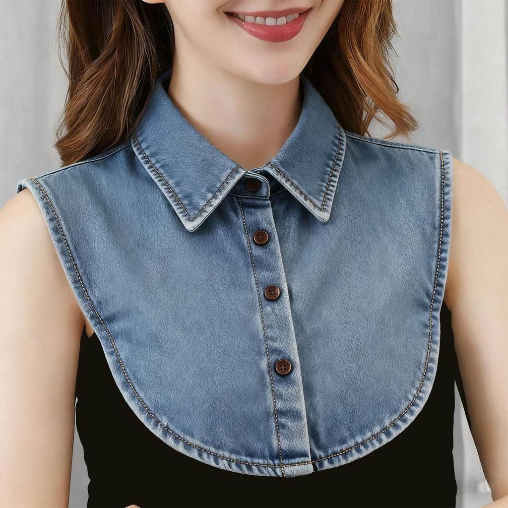 Detachable Denim Fake Collar for Women Button Down Half Shirt Blouse Mock Collar Removable Shirt Collar Accessory