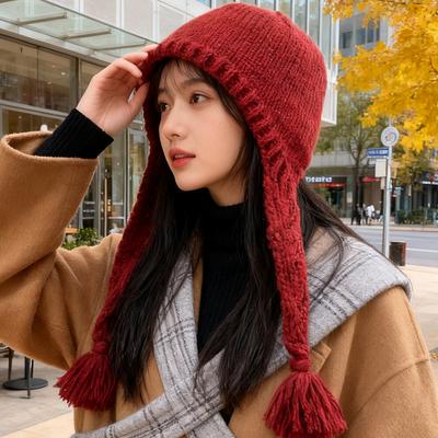 Korean New Knitted Hat for Women In Winter Warm and Ear Protecting Lei Feng Hat Versatile Face Showing Small Pullover Hat  Solid Color Woolen Hat