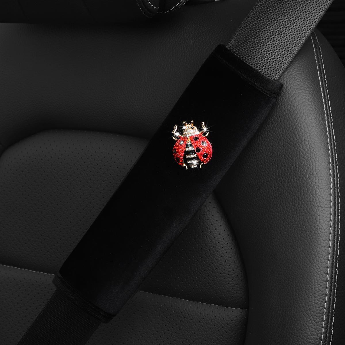 

1 diamond-encrusted glitter Bling bling Beetle plush car supplies seat belt shoulder protector comfort safety strap красный