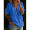 2026 Women's Shirt Top V-neck Solid Color Casual Comfortable Buttoned Cotton Linen Shirt
