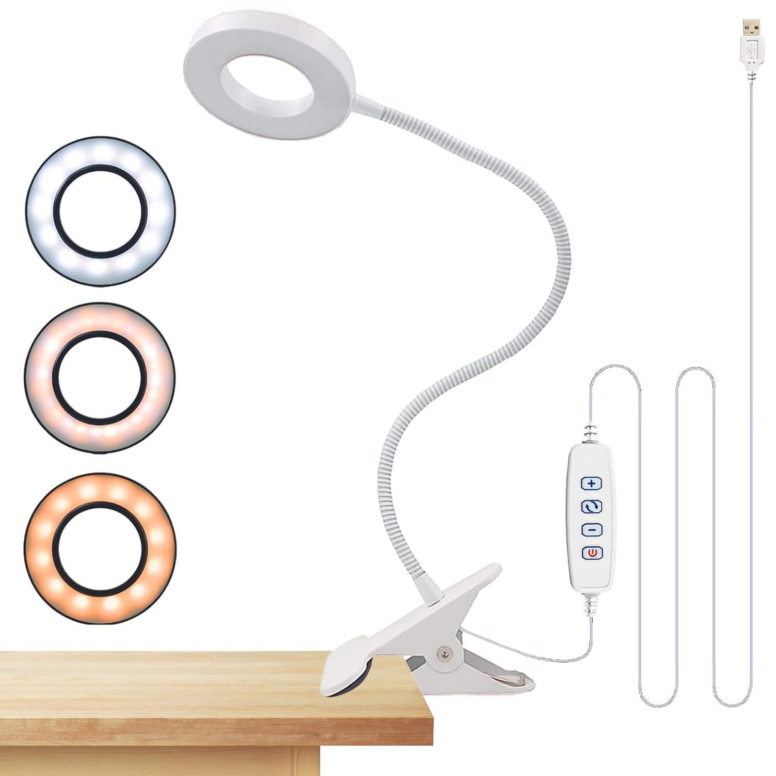 

Clip LED USB Powered Reading Desk 3 Levels of Color 10 Levels of Desk Desk 360 Degree Angle Remote Foldable Supplementary Easy Long Easy on the White