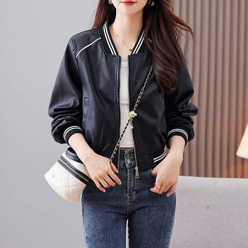 

Куртка из натуральной овчины Hua Ge Di Qing, короткая куртка с бейсбольным воротником, повседневная куртка, весенне-осенняя женская кожаная куртка XL