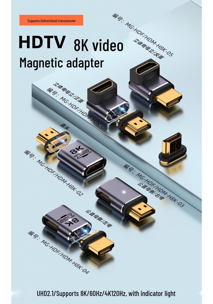 8K60Hz HDMI 2.1 Magnetic Male to Female Adapter with Bi-Directional Transmission for HDTV