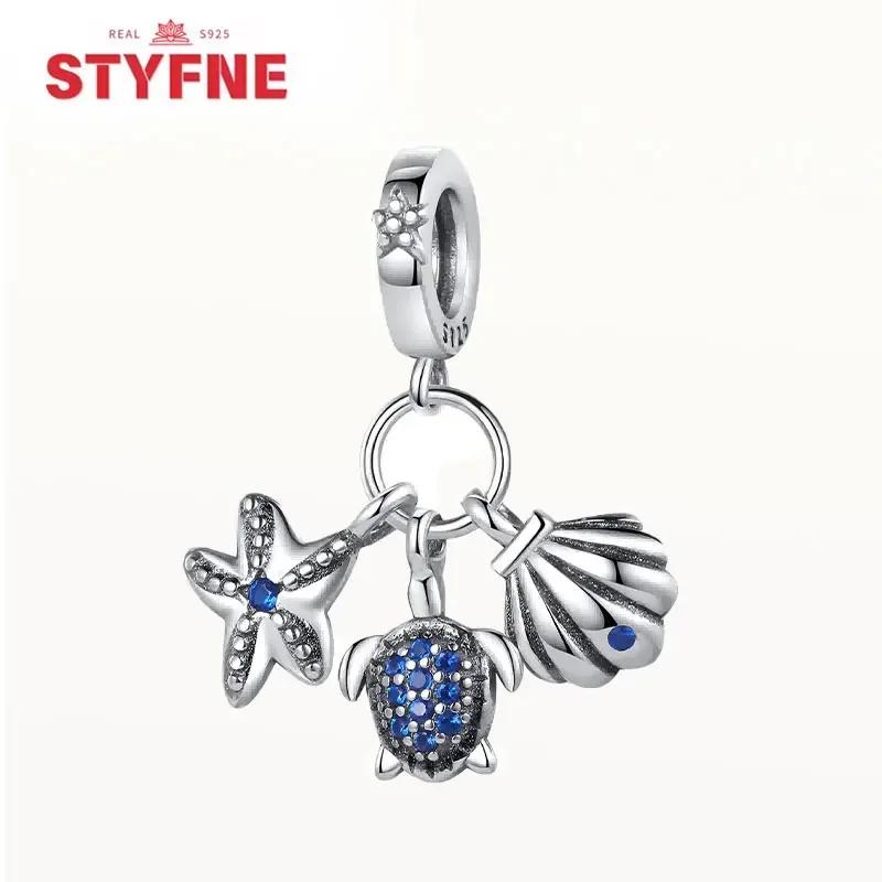Women Bracelet Diy Fine Jewelry Gifts Original Charms Beads Copper Ocean Series Blue Turtle Starfish Shell Pendants