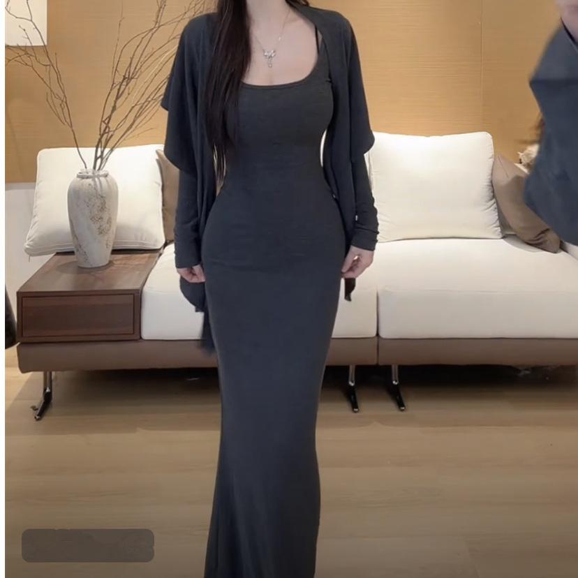 Fashion suit women's early new temperament shows figure, sexy feminine dress + shawl two-piece trendy
