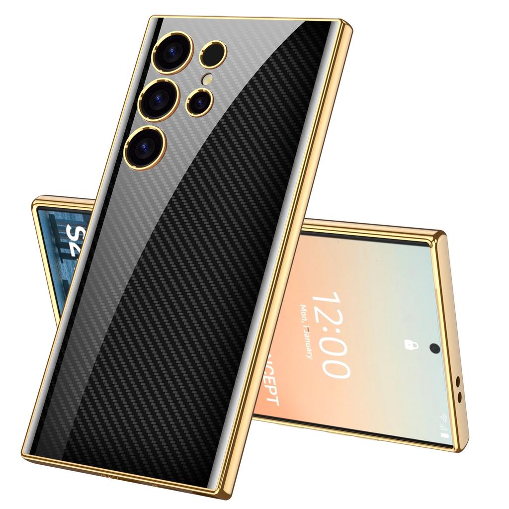 For Samsung Galaxy S24 S23 Ultra Plus Case Luxury Electroplated Painted Pattern Glossy Glass Shockproof Hard Cover Accessories