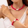 Boho Beaded Jewelry Set Irregular Imitation Pearl Charm Necklace Bracelet for Summer Beach Vacation Accessory