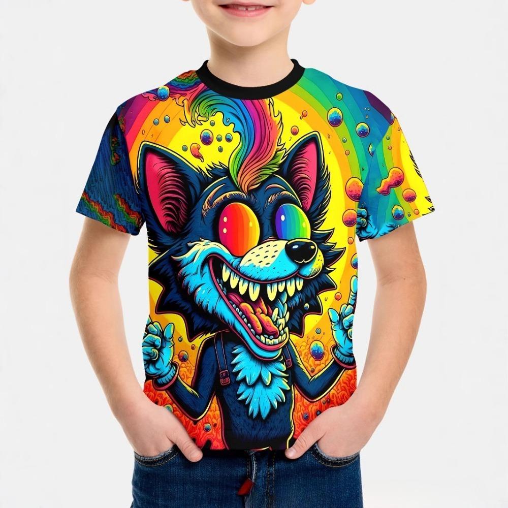 Children's Funny Series 3D Digital Printed Boys' Casual and Comfortable Round Neck Short Sleeved T-shirt