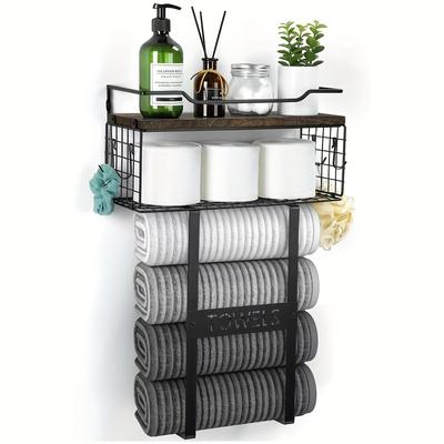 Space-Saving Wall-Mounted Bathroom Towel Rack &Shelf.Perfect for Above Toilet storage.Organize and Decorate Your Bathroom Easily