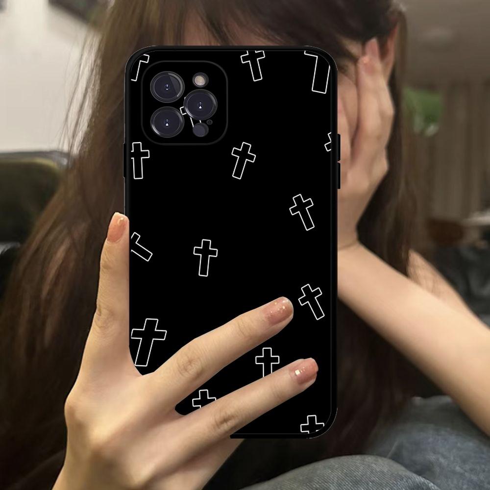 Black Cross Phone Case For IPhone 16 15 14 11 12 13 Mini Pro XS Max Cover 6 7 8 Plus X Funda Shell