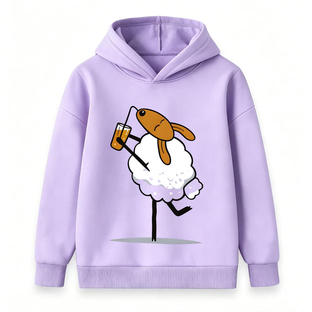 Kids Boys Girls Pullover Hoodie, Funny Cartoon Drunk Sheep Graphic Hooded Sweatshirt, Casual Soft Long Sleeve Top for Daily Wear Party Holiday Gift fo