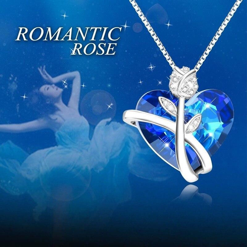 Silver Rose Flower Butterfly Necklaces For Women With Crystals ,Jewelry Gift Fors Wife Girl Friend