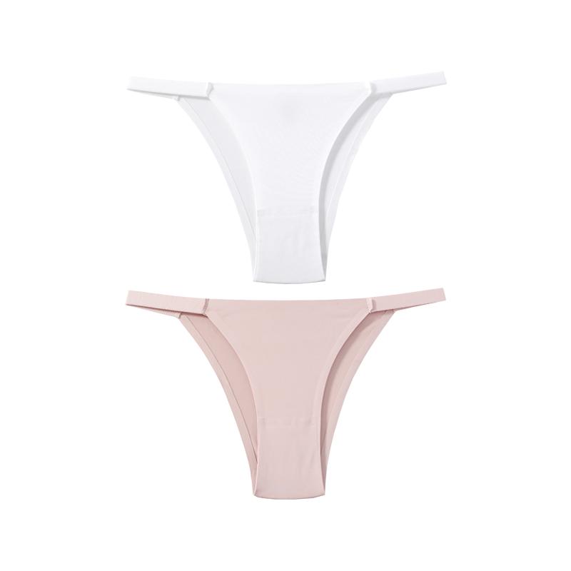 TERMEZY 2Pcs/Lot Women Sexy Ice Silk Panties Low-waist Seamless G String Lingerie Solid Half Hip Underwear