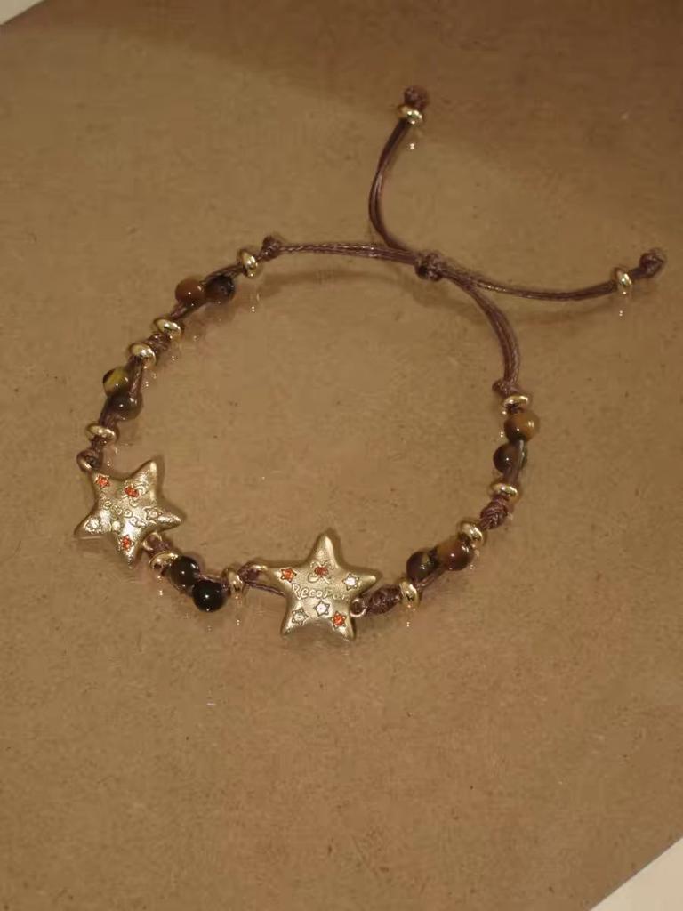 Pentagram beaded bracelet new retro wind woven rope niche design jewelry girls high value versatile accessories