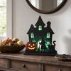 DYS Witch Wooden Table Centerpiece, Spooky Castle Black Cat Standing Tabletop Ornament for Halloween Party, Desk Tiered Tray Decor