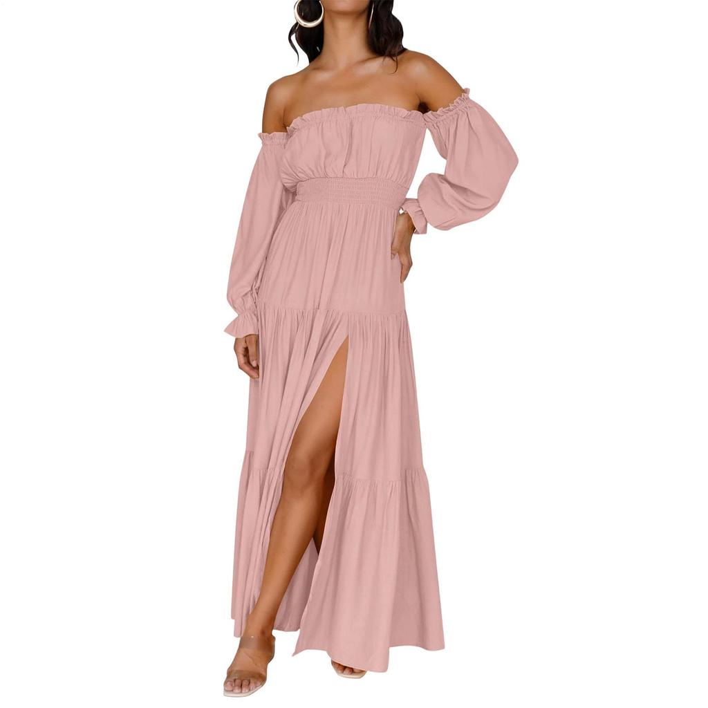 Summer Dresses Women Trendy 2026 Off Shoulder Long Sleeve Maxi Dress Boho Dresses for Women Sundresses for Women