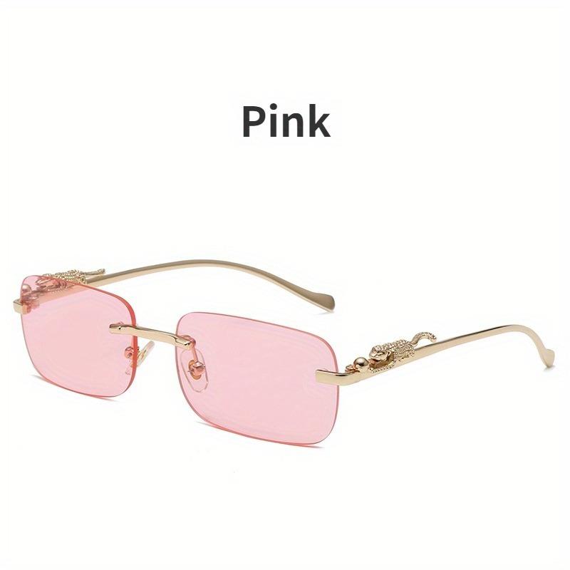 Frameless Rectangular Glasses for Men Women Gold Metal Border Leopard Head Buckle Luxury Fashion Eyewear