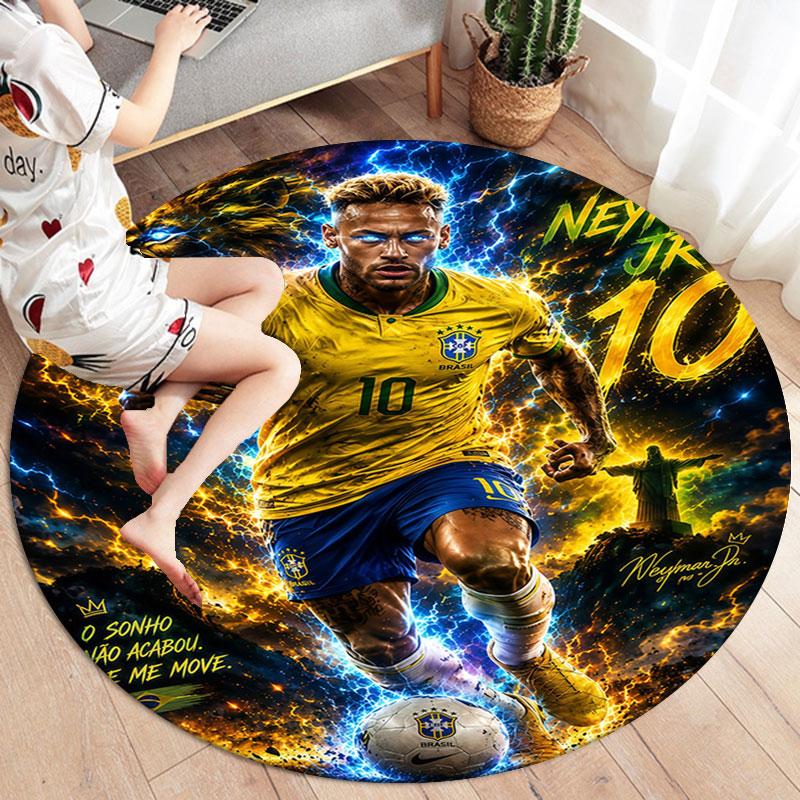 Neymar Round Area Rug,Carpet Rug for Living Room Bedroom Sofa Playroom Decor,Non-slip Floor Mat