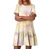 Women's Fashion Casual Round Neck Short Sleeve Ruffled Vintage Printed Dresses