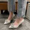 Women's Slim Heel Shoes Spring New Pointed Head Shallow Mouth Suede Crystal Anti-slip Wear-resistant High Heels