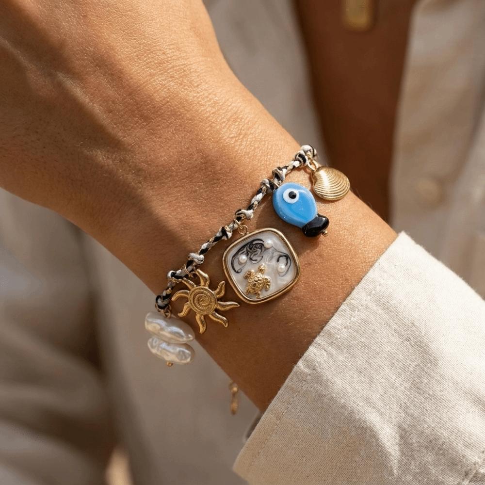 Waterproof Ocean Style Bracelet Stainless Steel Conch Shell Hand Chain Braided Rope Bangle Travel