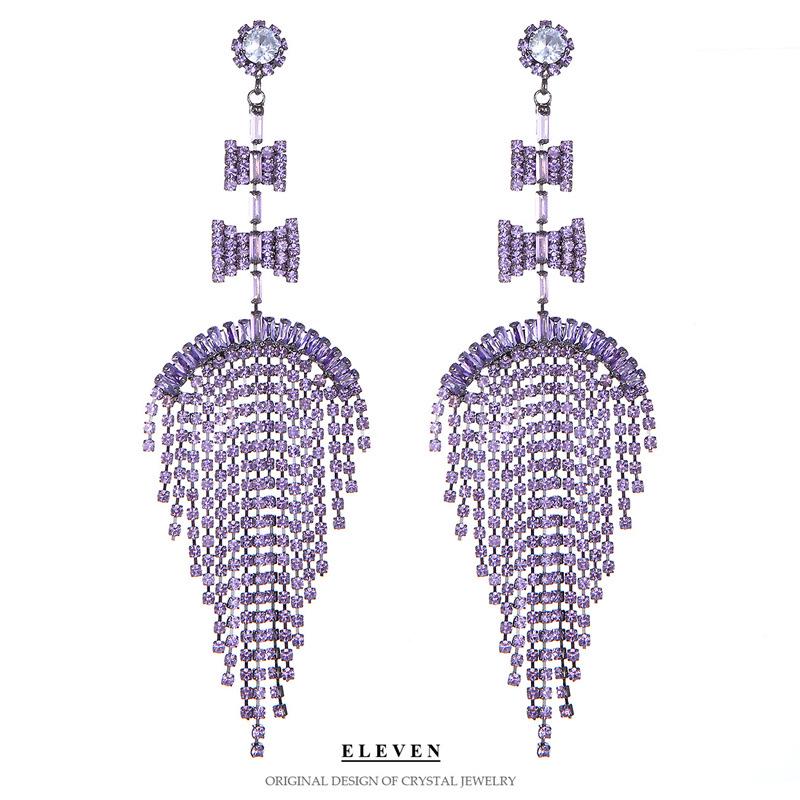 S925 Silver Needle Rhinestone Tassel Earrings - Exquisite Long Claw Chain with Colored Diamonds, European & American Style