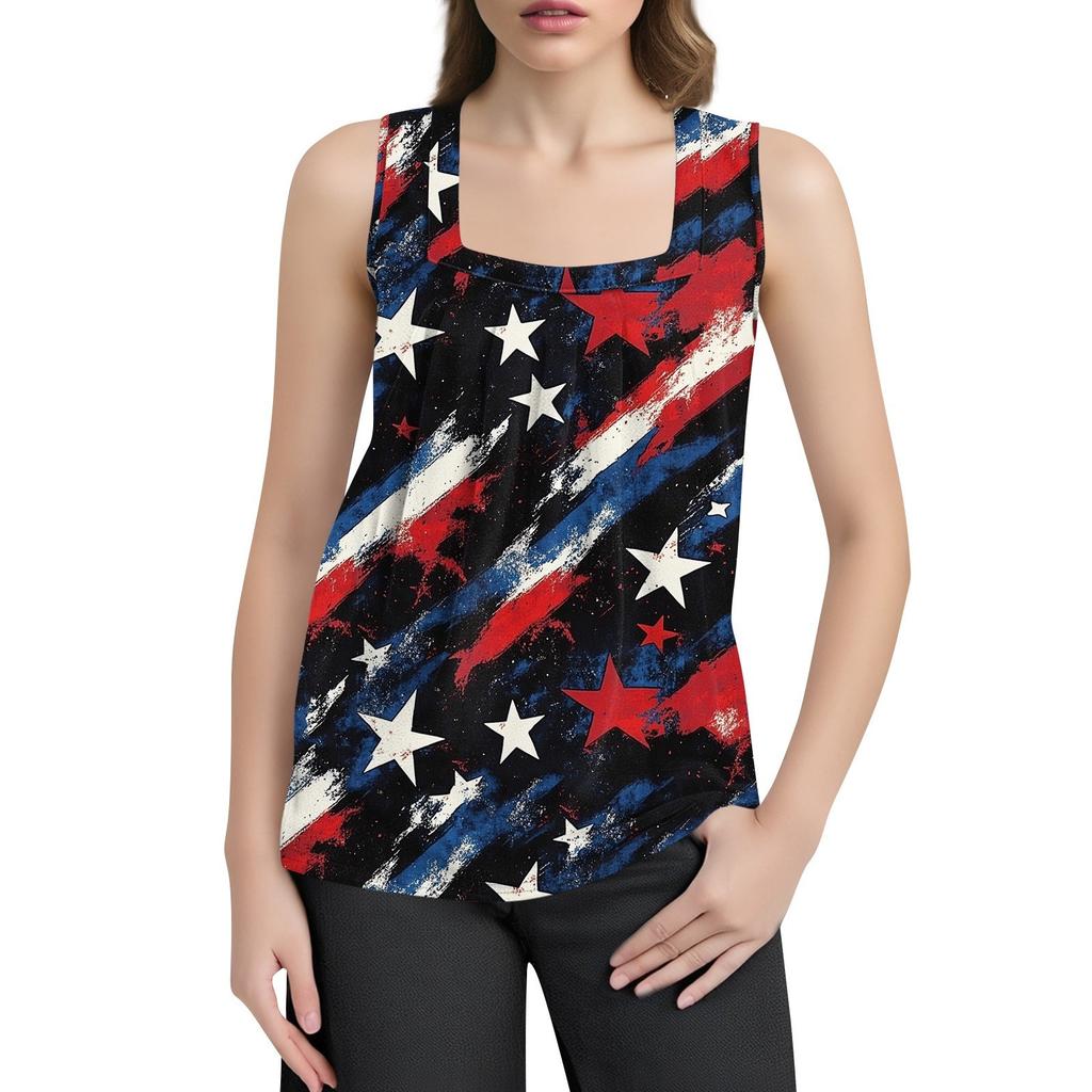 Tílko s čtvercovým límečkem Dámské tílko s potiskem Tričko Volný střih bez rukávů