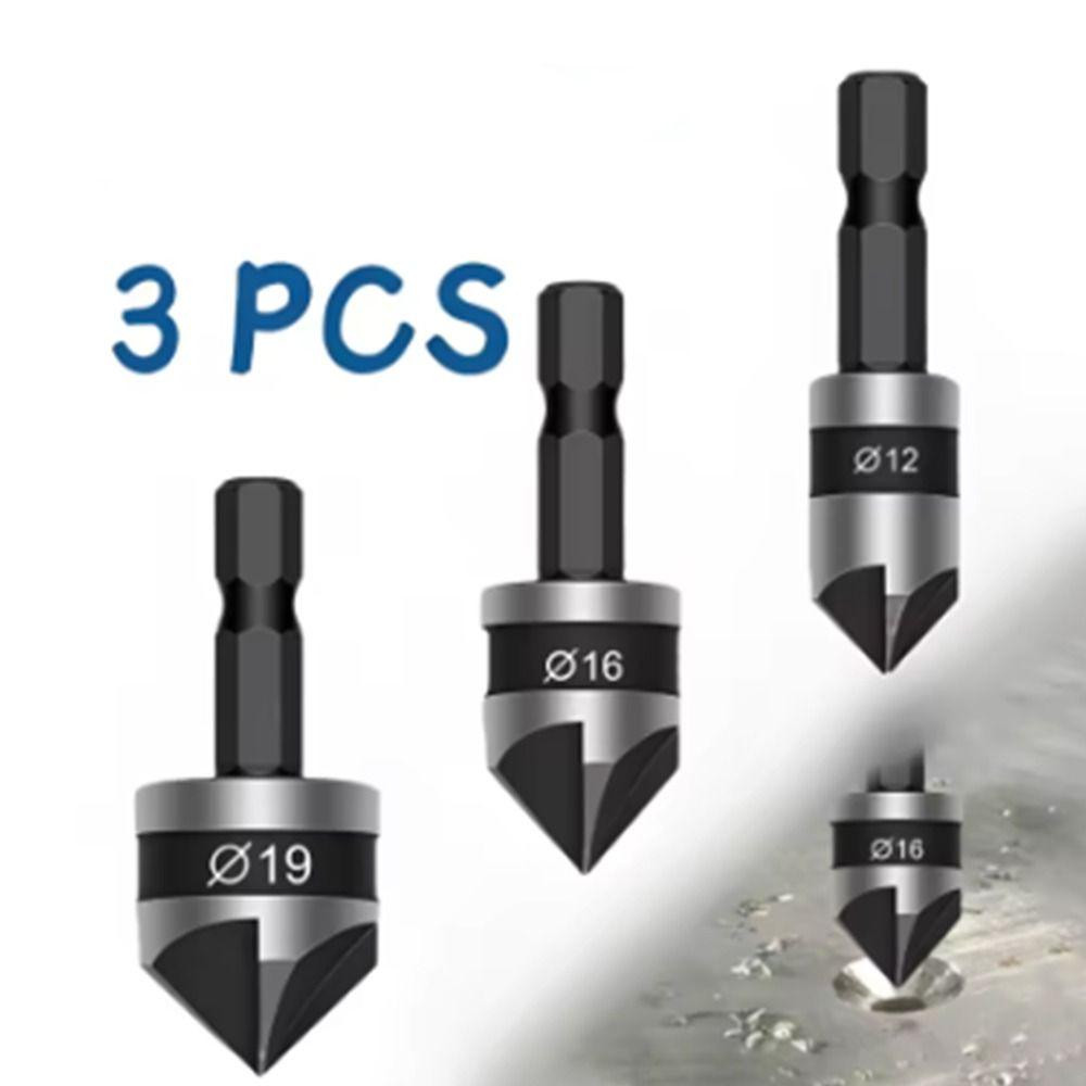 

3pcs/1Set Hexagonal Shank Chamfer Counter Sink Deburring Chamfering Woodworking Hole Opener