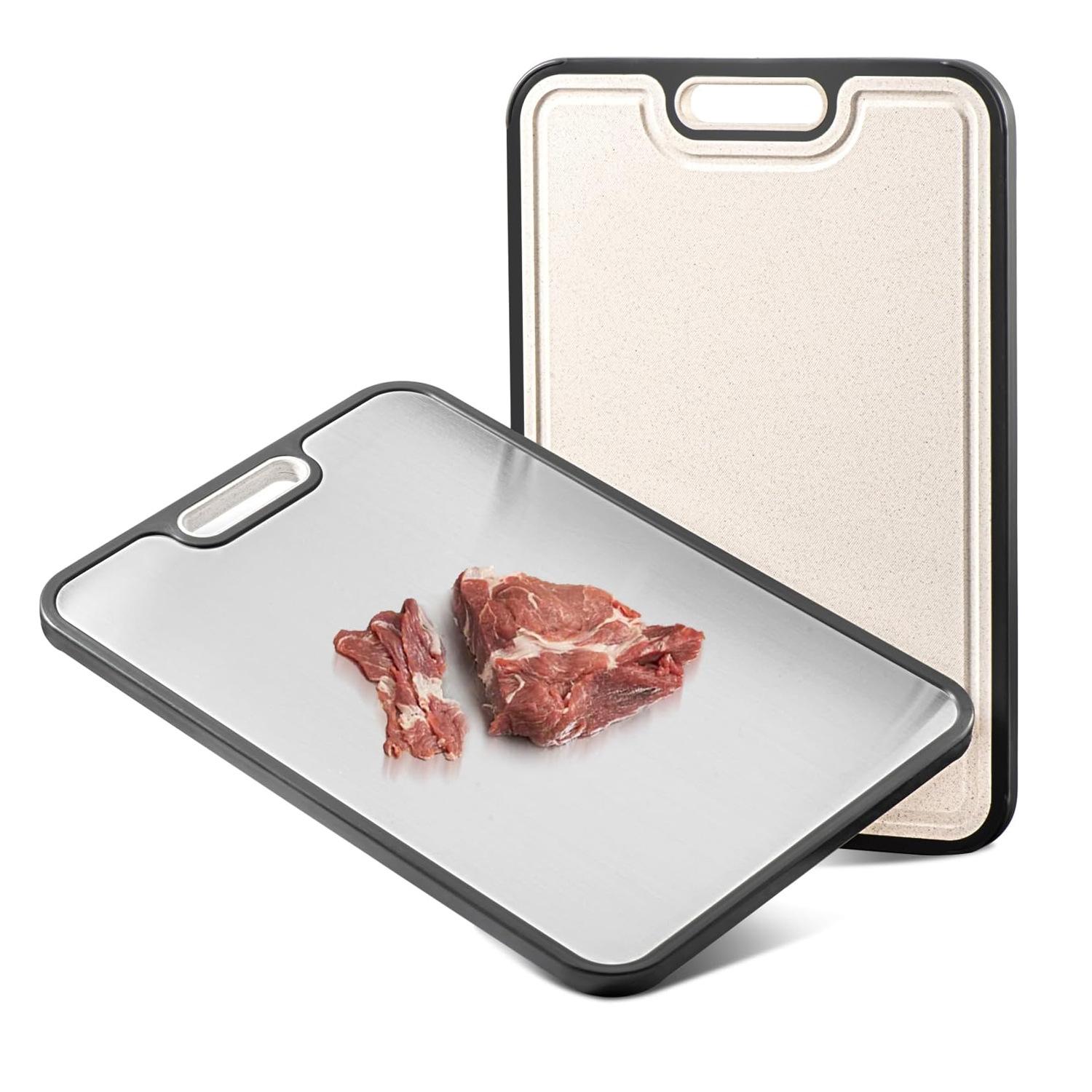 

Double Sided Food Grade Pure Titanium Cutting Board for Kitchen Wheat Straw PP Chopping Boards for Meat Vegetables Fruits Cheese