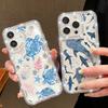 Conch Shark Pattern Clear Silicone Case For iPhone 16E 16 Pro 15 Pro Max 14 13 12 11 Diamond Frame Soft Shockproof Transparent Phone Cover