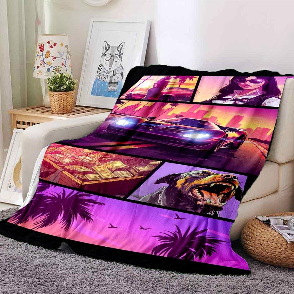 1pc Grand Theft Auto Soft Flannel Blanket with Designer Print A Cozy Blanket for All Seasons, Perfect for the Couch, Bed, Office