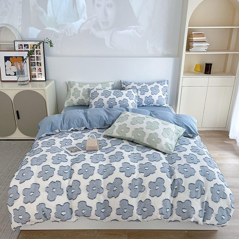 Modny, ażurowy, barwiony w masie żakardowy, dekatyzowany bawełniany komplet pościeli czteroczęściowy, czysta bawełna, prześcieradło, poszewka na kołdrę, poszewka na kołdrę w stylu ins