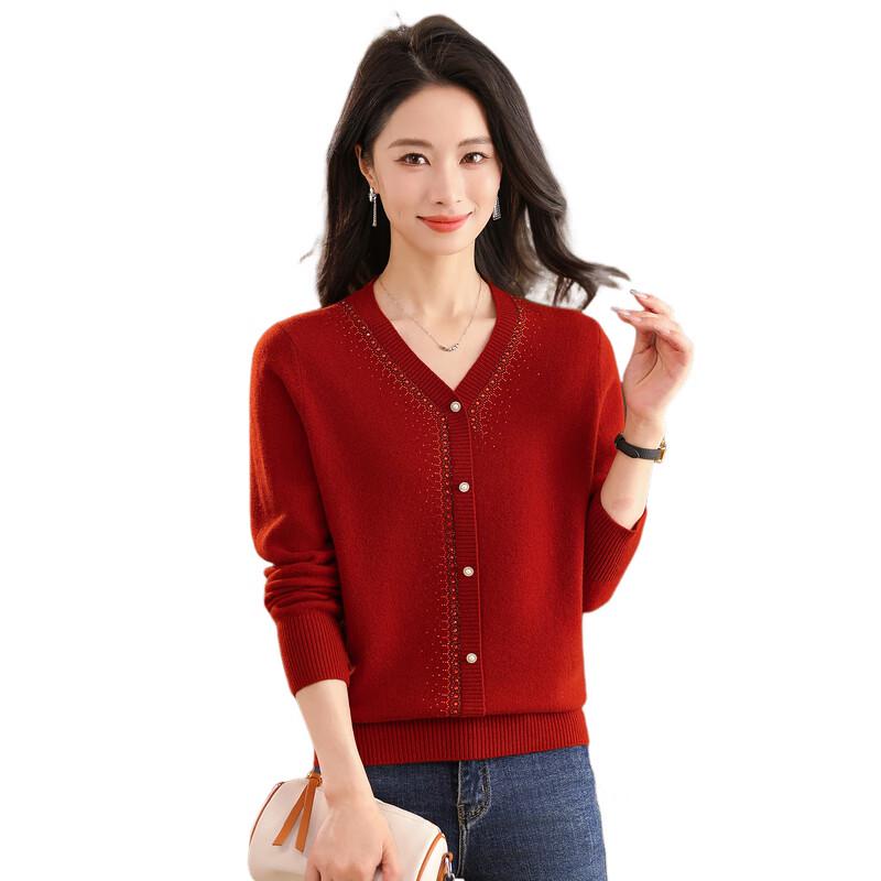 Women's 100% Wool V-neck Cardigan Sweater