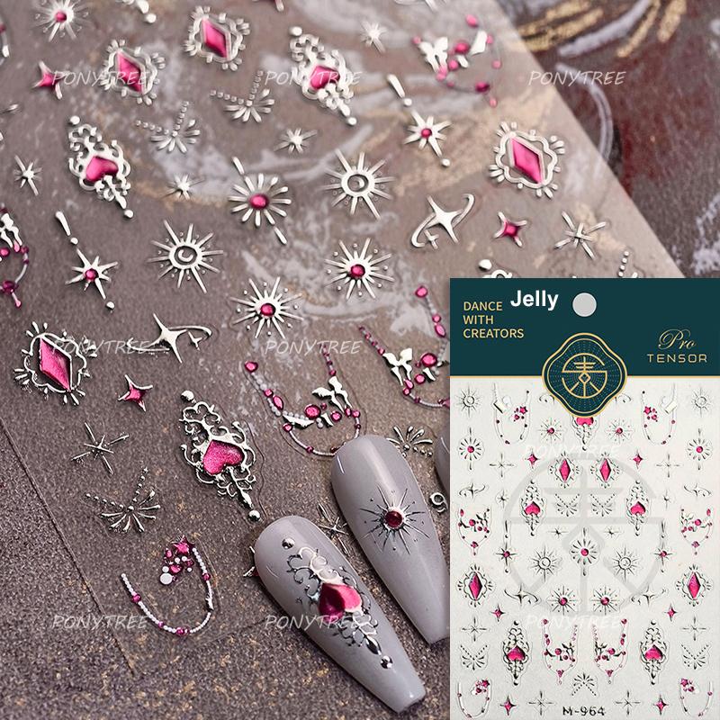 Punk Silver Metal Line Star Flower Love Colorful Butterfly Nail Art Stickers Horror Halloween Decorations Manicure Decals