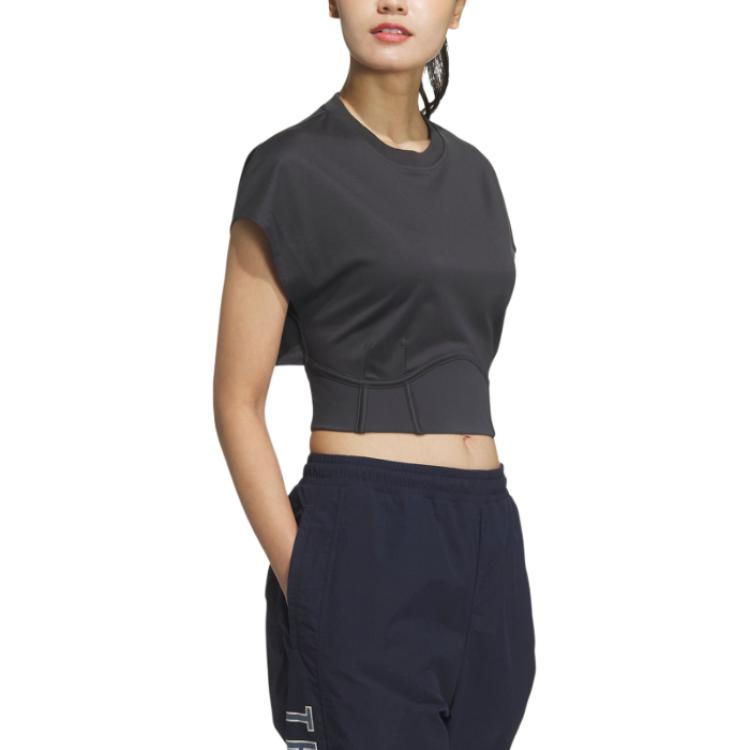 Adidas Colorblock Solid Logo Sports Casual Short Sleeve T-Shirt Women T-Shirts Black JN3504
