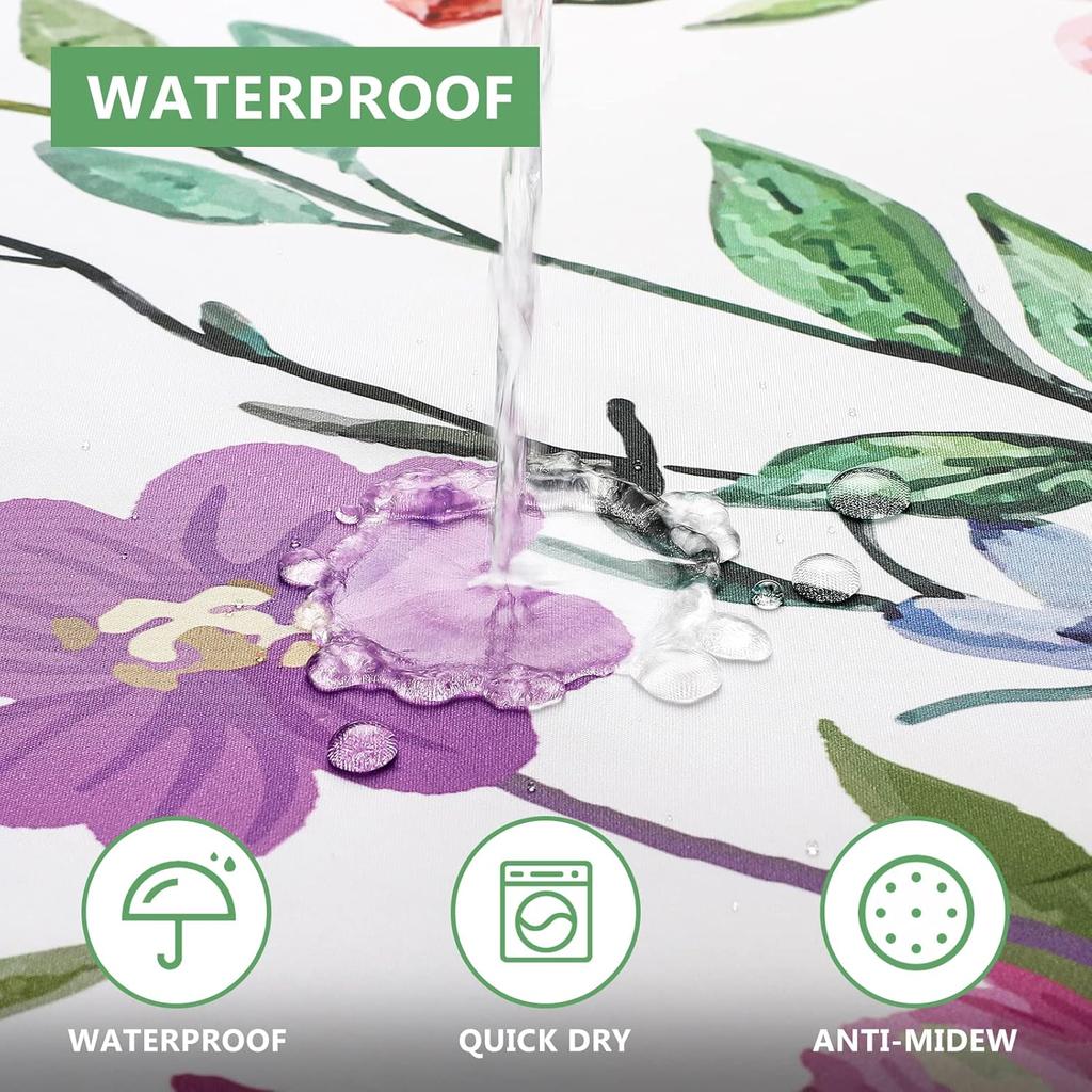 Floral Bathroom Shower Curtain with 12 Hooks,  Polyester Fabric Plant Shower Curtain for Bathroom,  Machine Washable Quick Dry