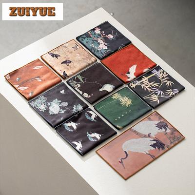 Chinese Suede Long Style Fabric Tea Towel Handmade Tea Mat Dish Towel Tea Napkins Tea Cloth Tea Items Accessories Ornaments Gift