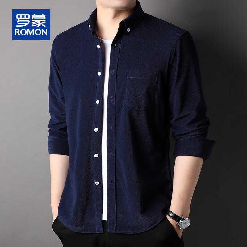 

Romon Men s Corduroy Long-Sleeve Turn-Down Collar Shirt 43