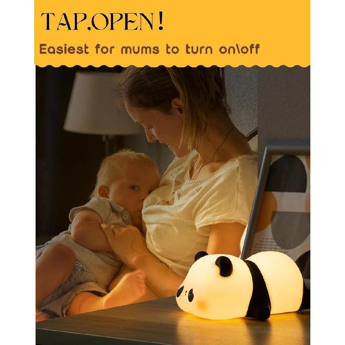 Recolte Panda Night Light for Kids - 3-Level Dimmable, Rechargeable LED Silicone Lamp | Squishy Nursery Light with Timer | Safe Night Light for Baby